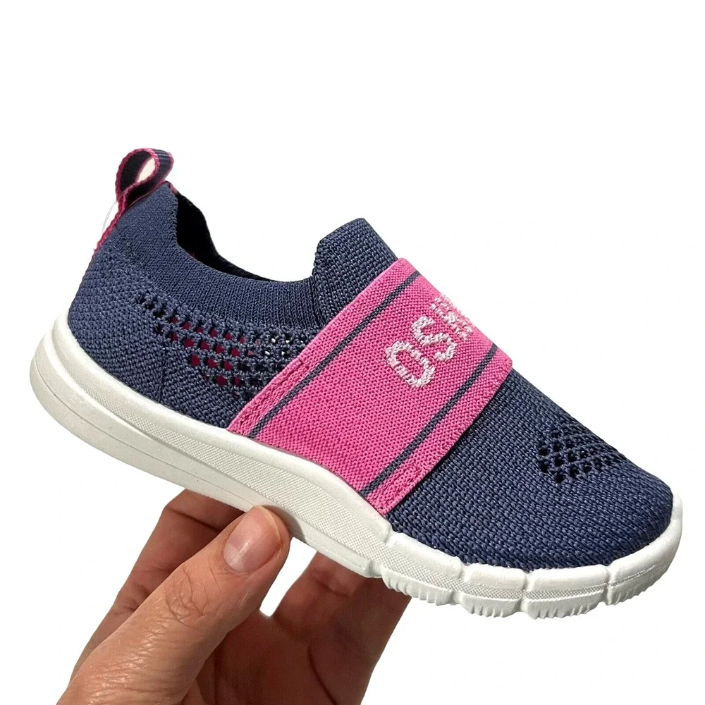 OshKosh Toddler Girls Slip on Knit Sneaker Size 9‎ Navy Blue-Pink Lightweight